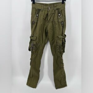 Japanese Junye Jeans Cargo Tactical Y2K Olive Green Pants Size 28 Good Condition